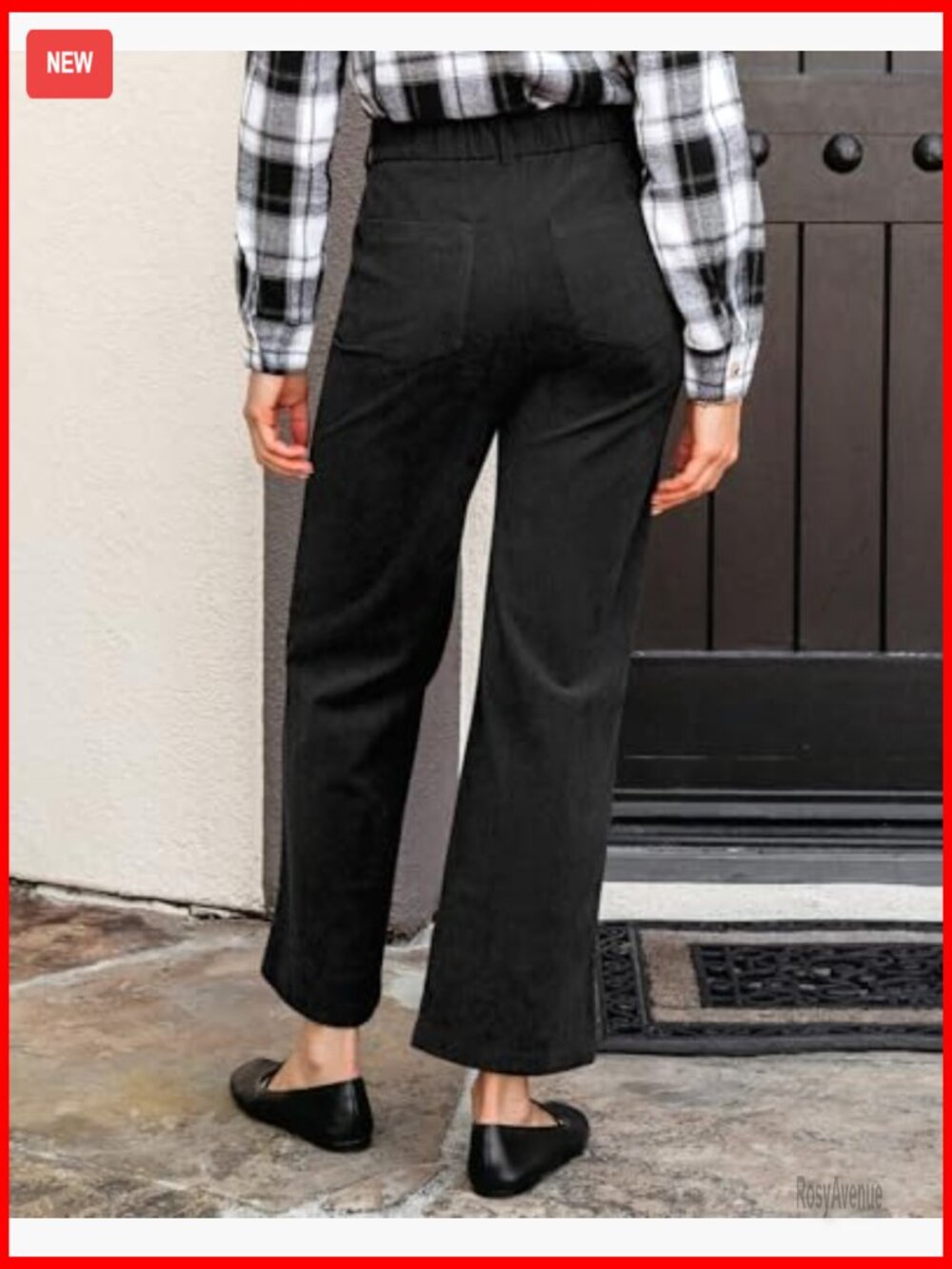 High Waisted Wide Leg Corduroy Pants with Pockets, Elastic Waist, Fall Business - Picture 2 of 7